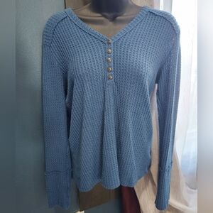 Caslon Blue Waffle-Knit Henley Sweater